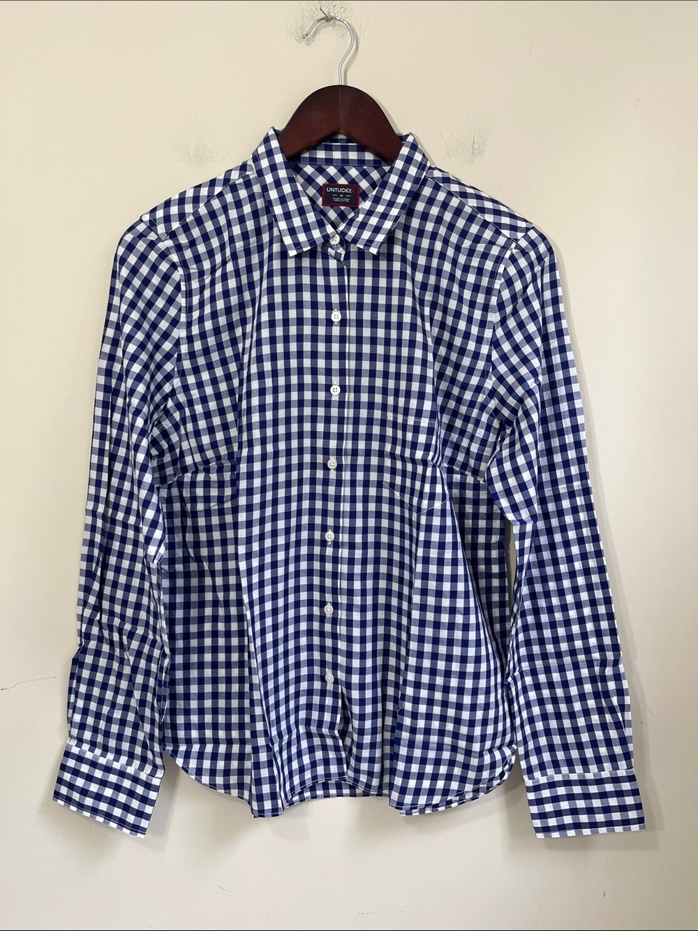 UNTUCKit Women's Long Sleeve Button Down Blouse Blue and White Gingham Size 10